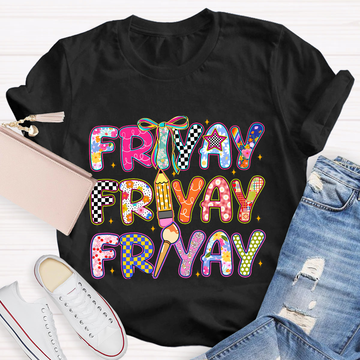 Friyay Star Pencil Teacher T-Shirt
