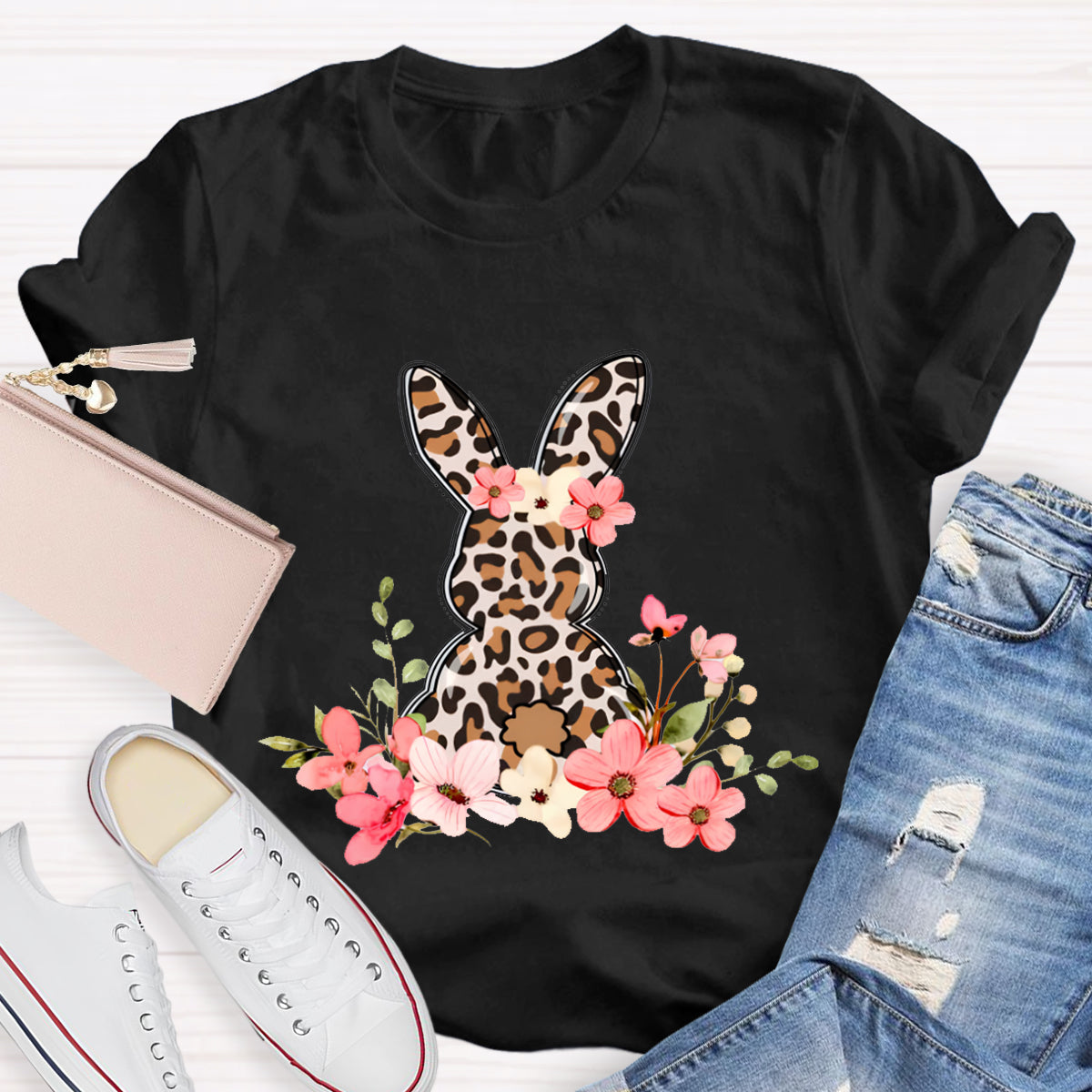 Leopard Bunny Teacher T-Shirt