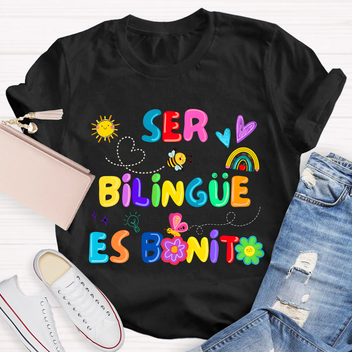 Brighter Floral Ser Bilingue Es Un Super Poder Spanish Teacher T-Shirt