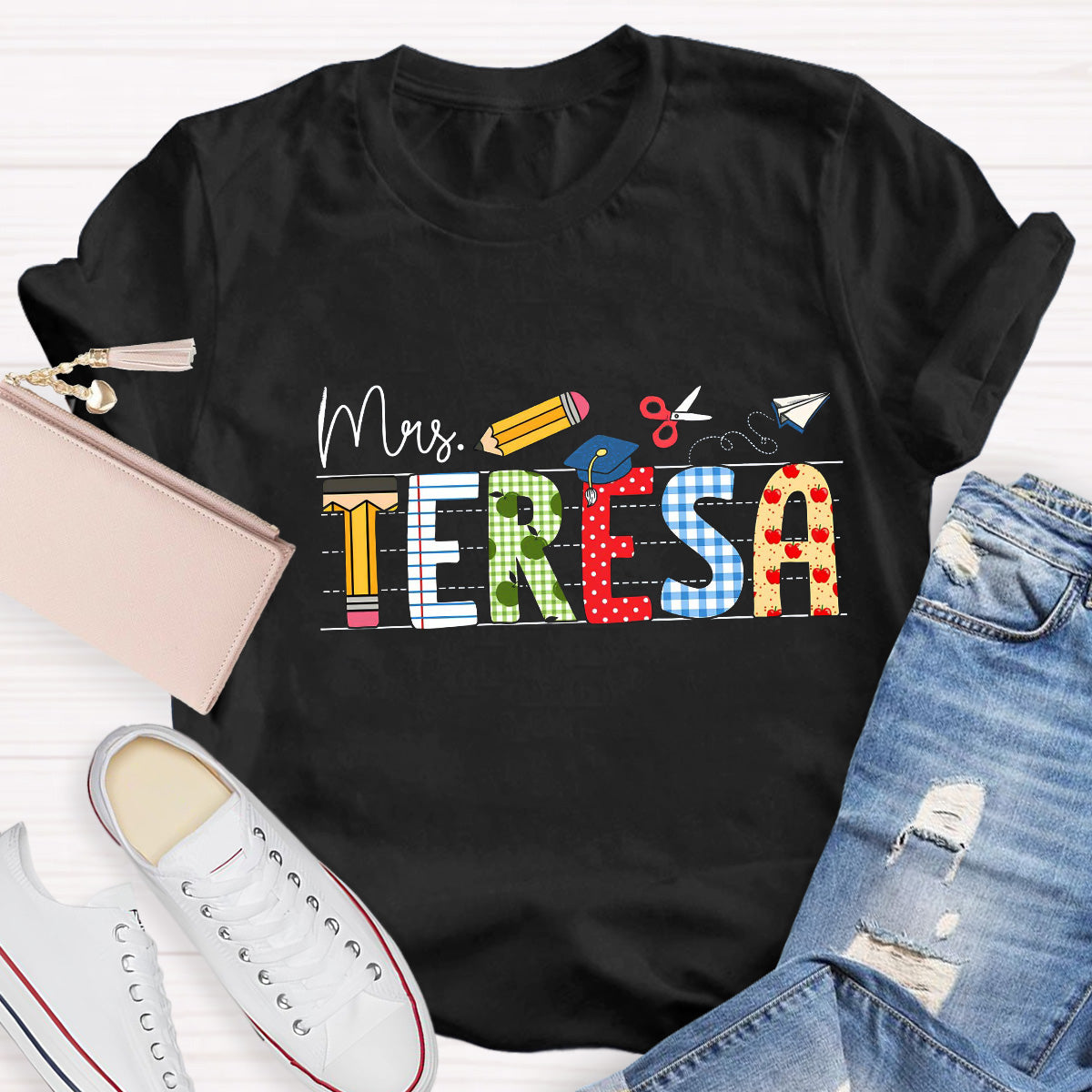 Personalized Name Paper Airplane Teacher T-Shirt