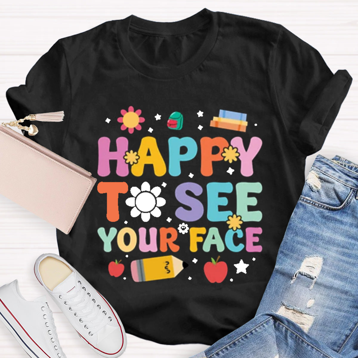 Happy To See Your Face Red Apple Teacher T-Shirt