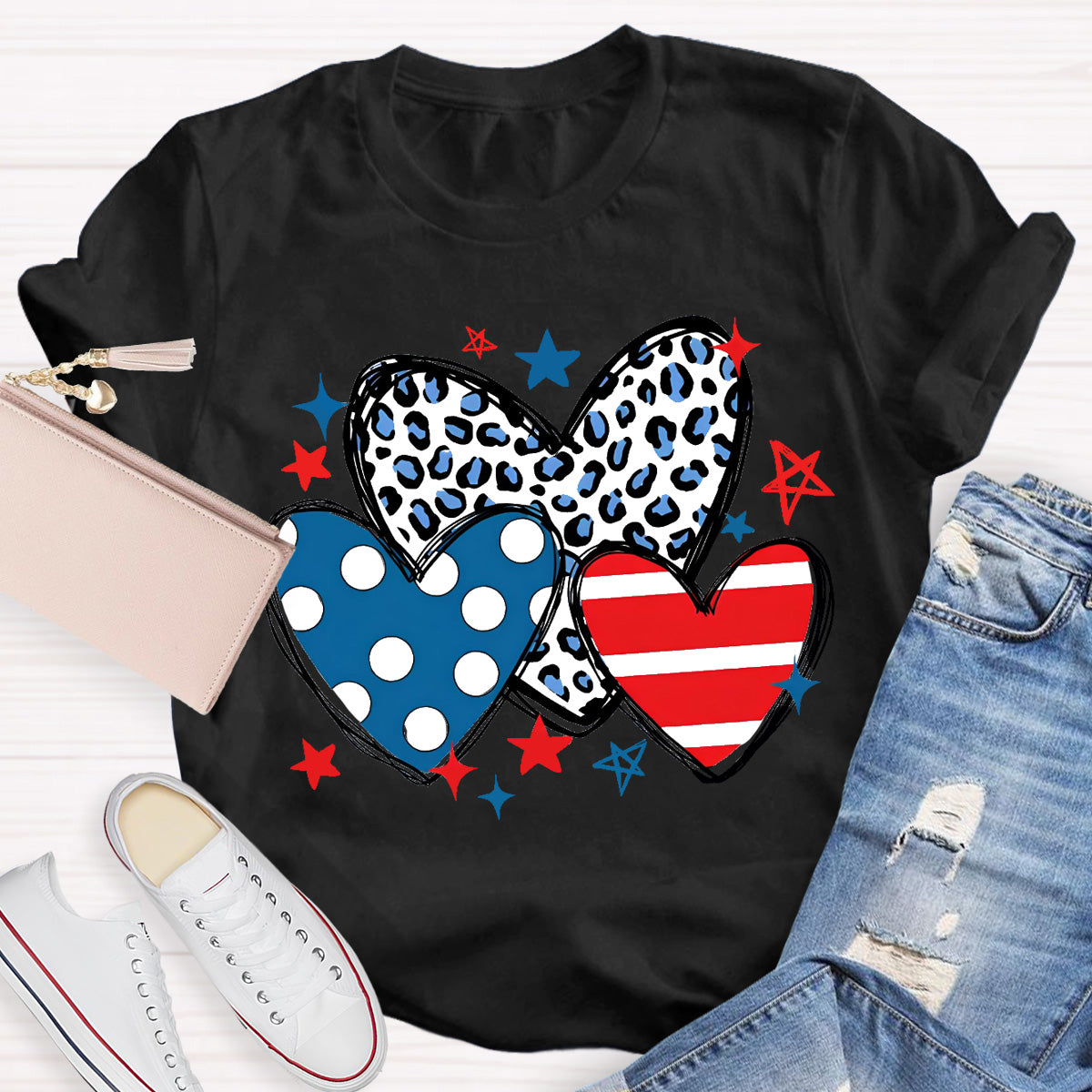 Three Heart And Stars Teacher T-Shirt
