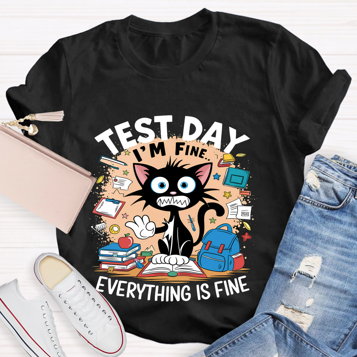 Everything Is Fun Test Day Funny Cat Teacher T-Shirt