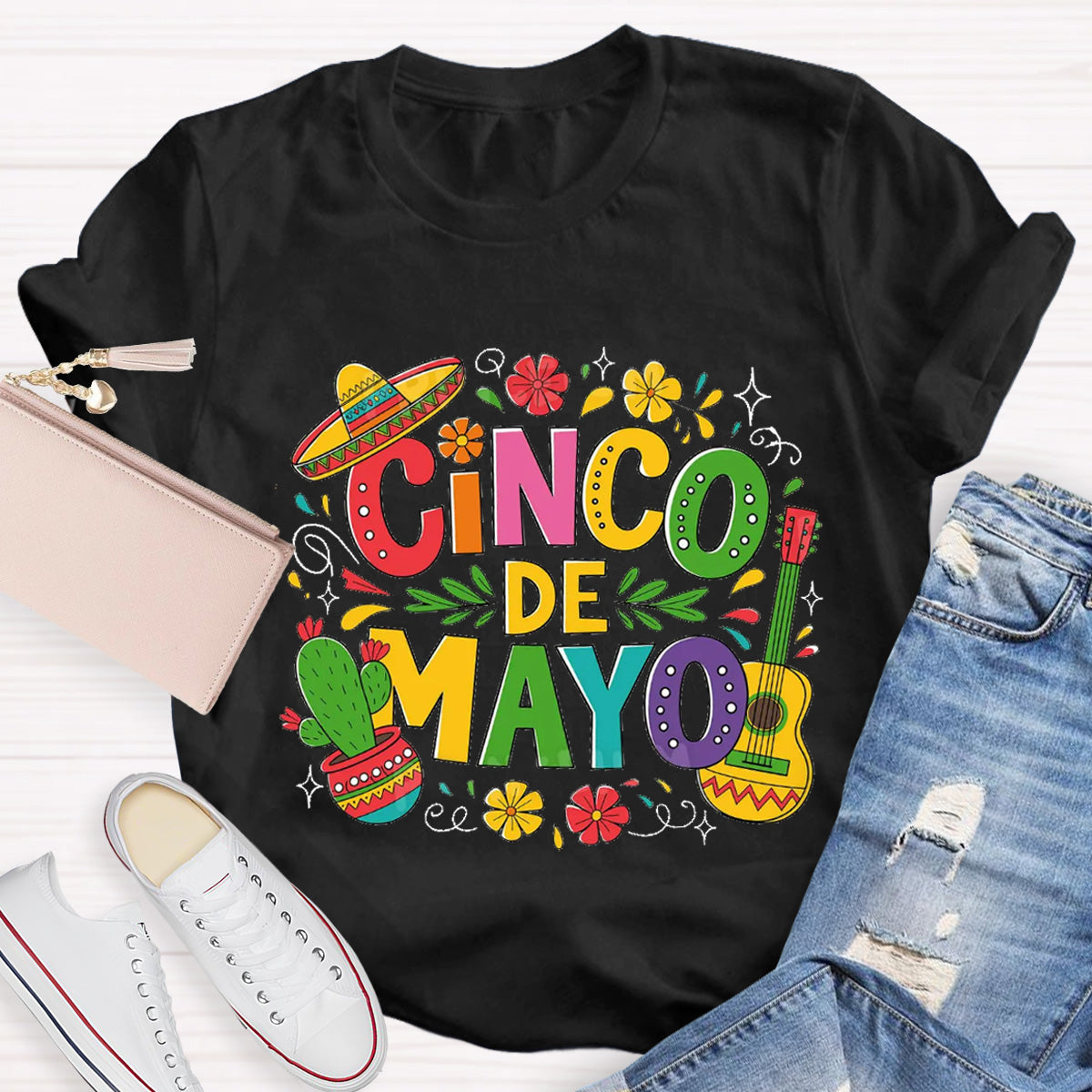 Cinco De Mayo Red Flower Teacher T-Shirt