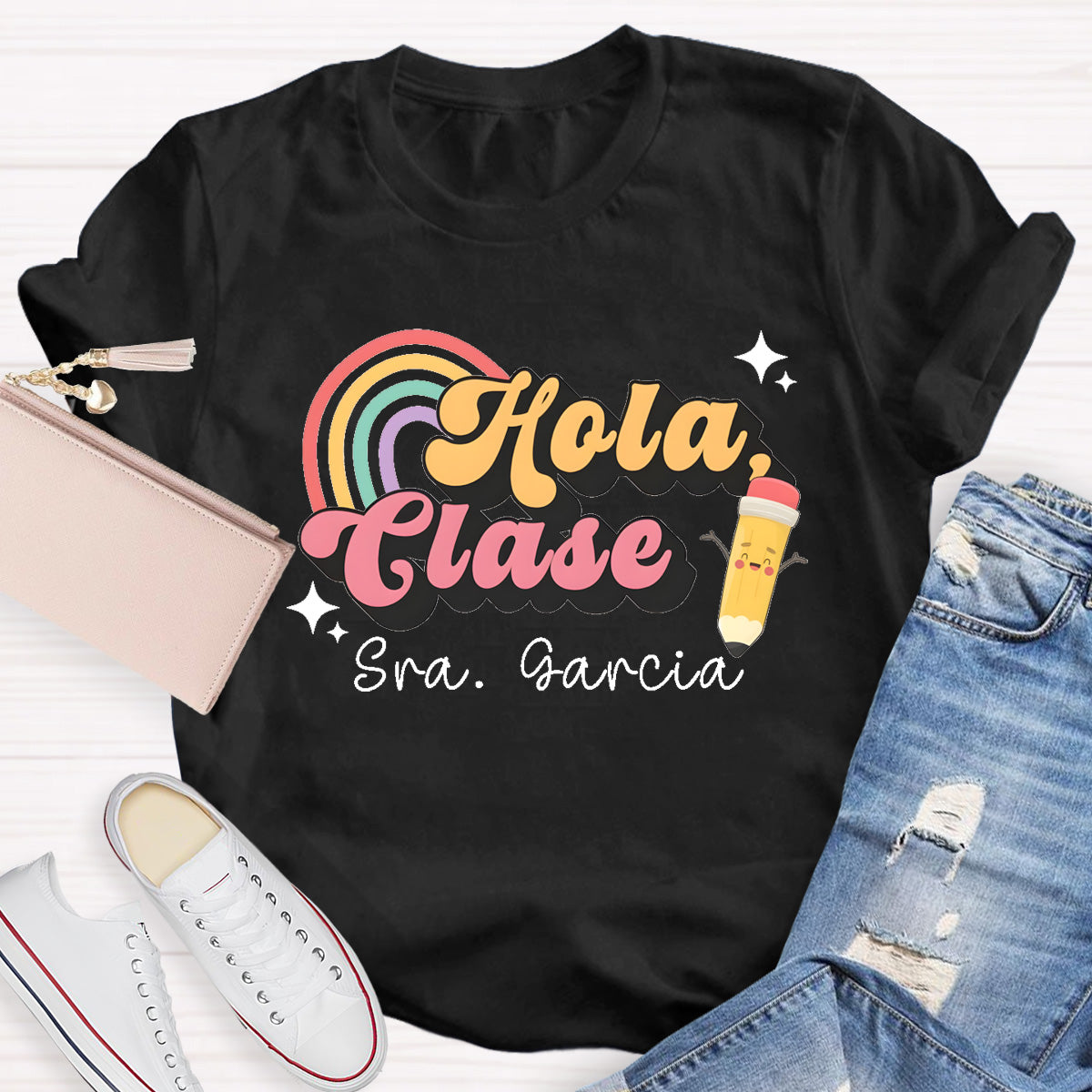 Personalized Name Hola Clase Spanish Teacher T-Shirt