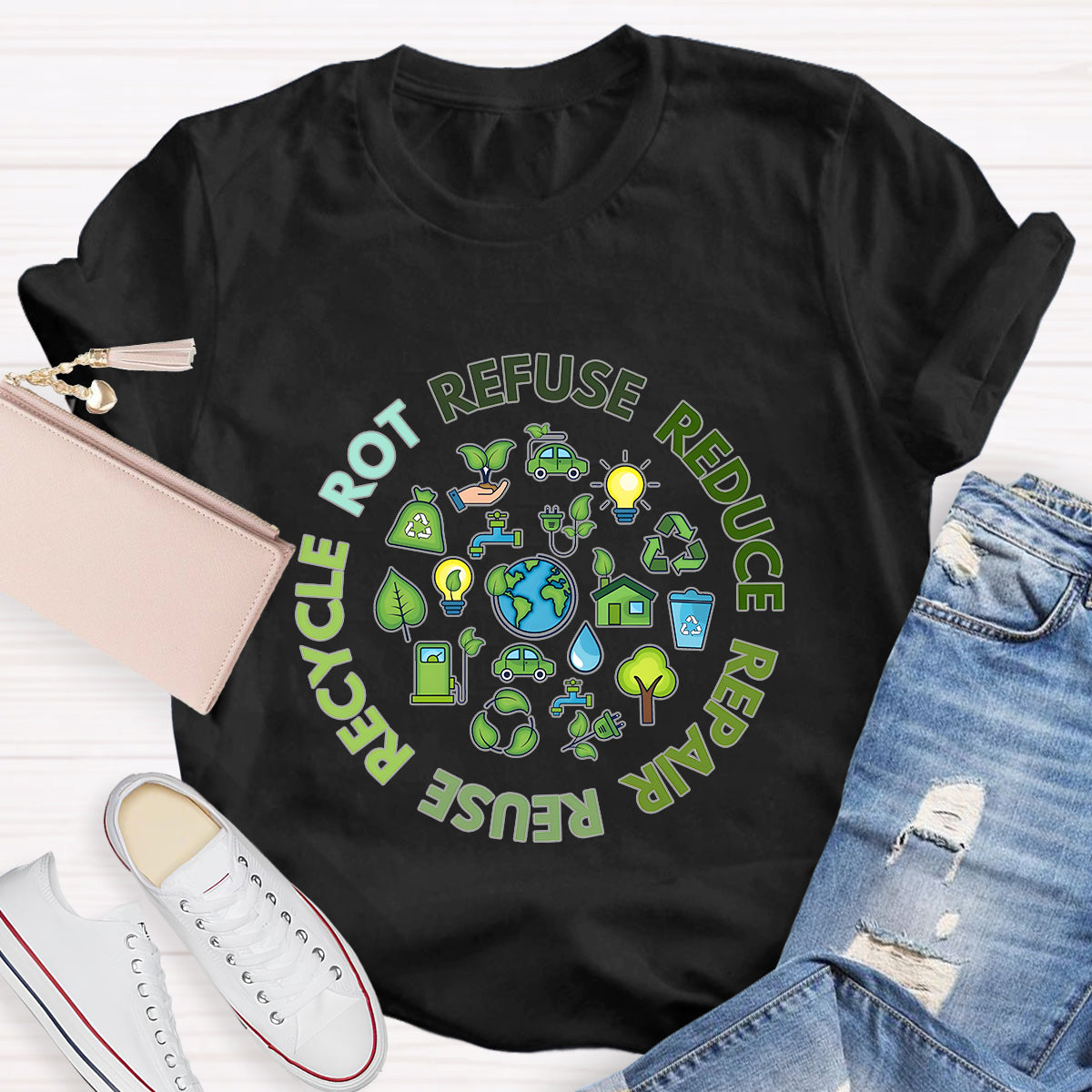 Refuse Reduce Repair Reuse Recycle Rot Earth Day T-Shirt