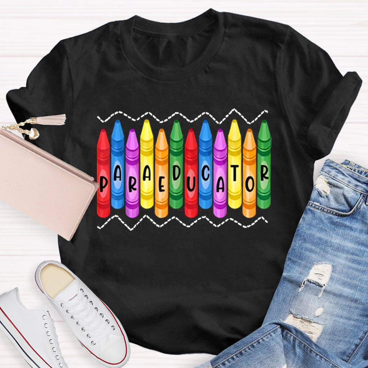Paraeducator Colorful Pencil Teacher T-Shirt