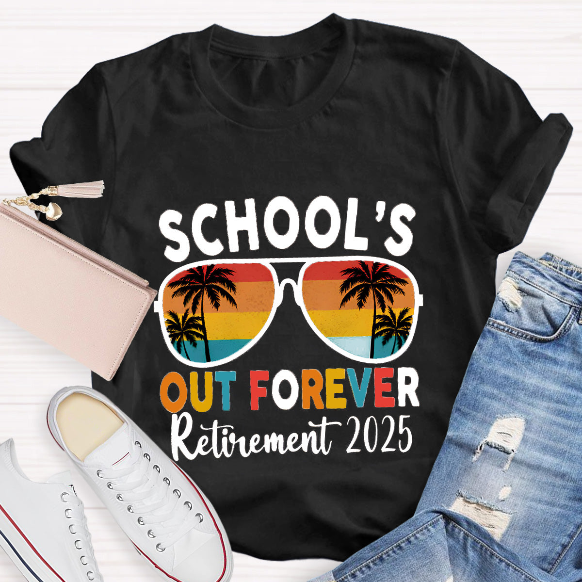 Personalized Retirement Year School's Out Forever Teacher T-Shirt