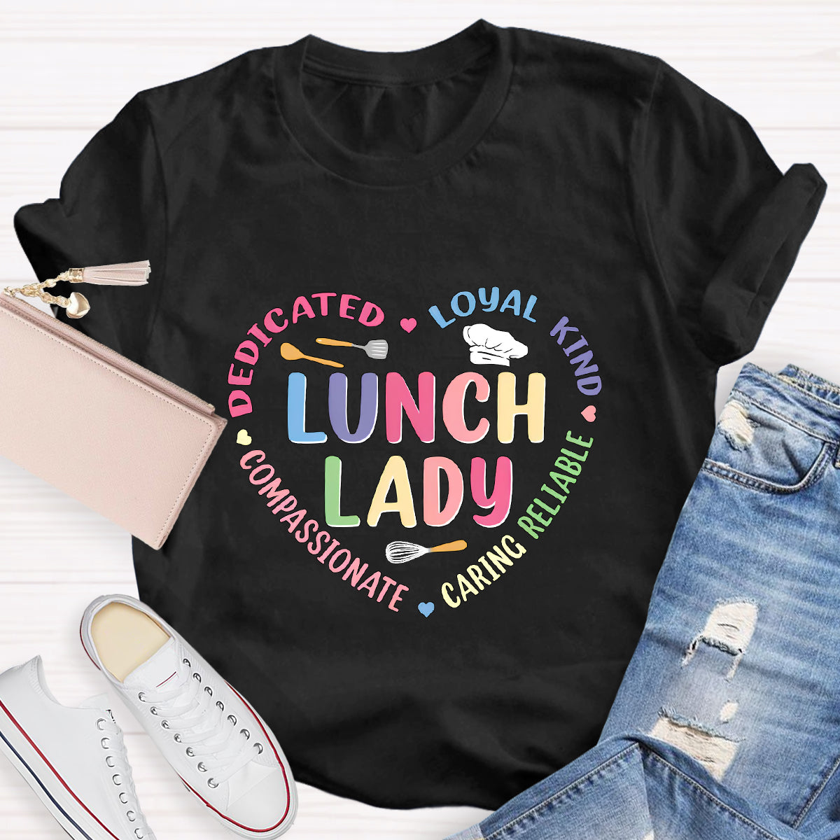 Lunch Lady Loyal Loved Heart Teacher T-Shirt