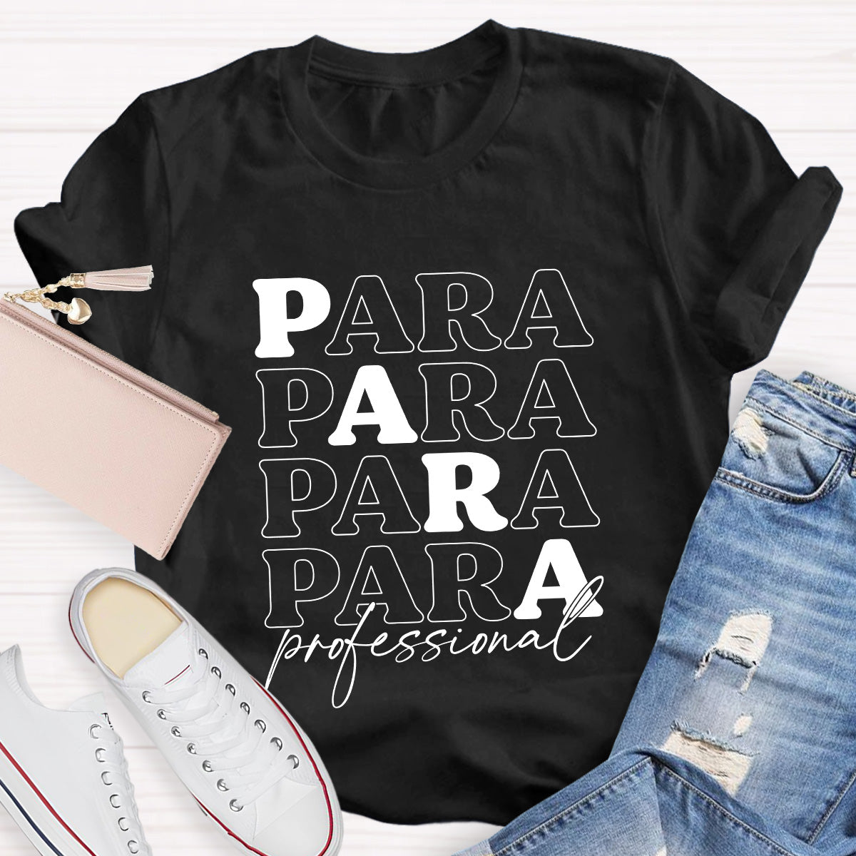 Para Profession Black Letters Teacher T-Shirt
