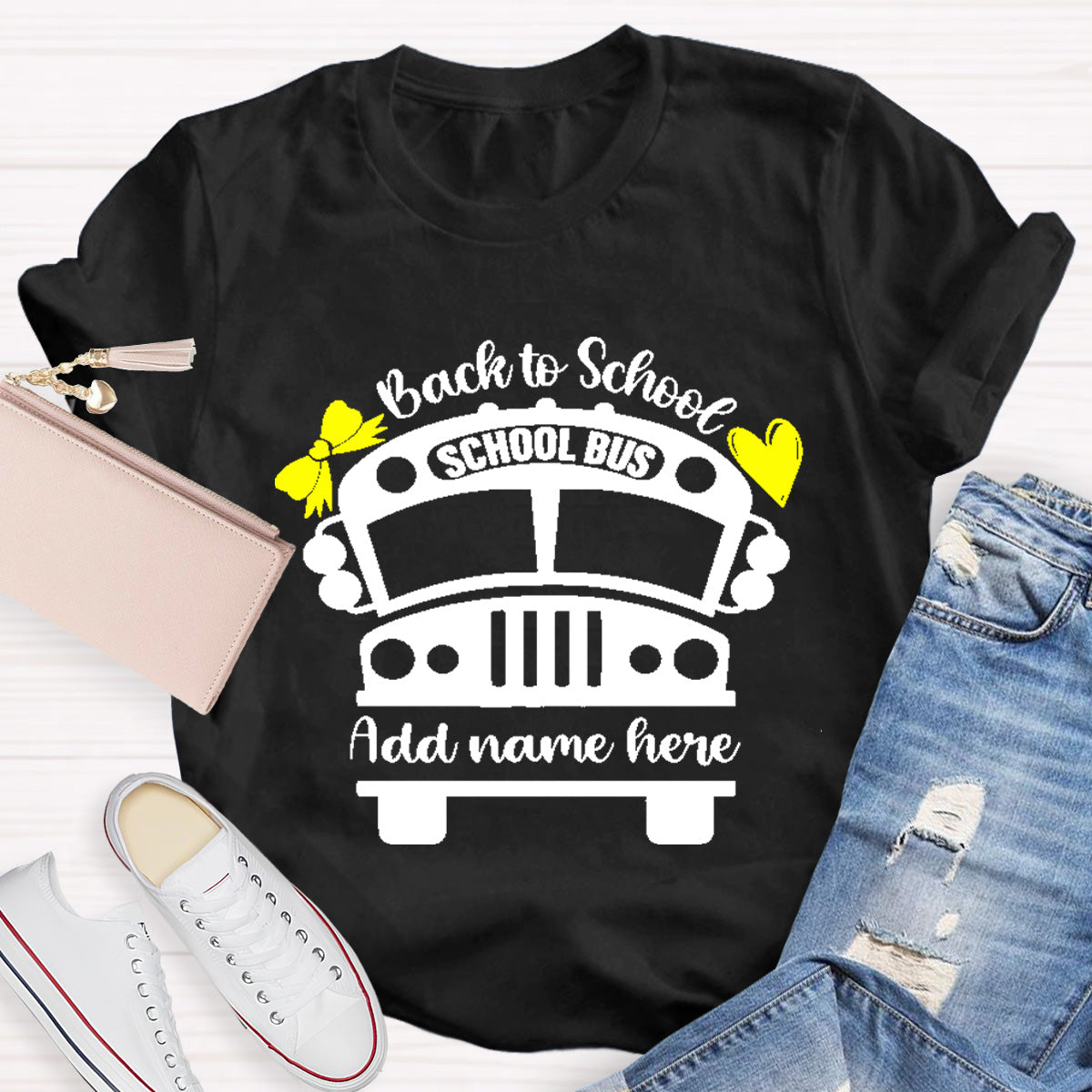 Personalized Name Back To School Shool Bus T-Shirt