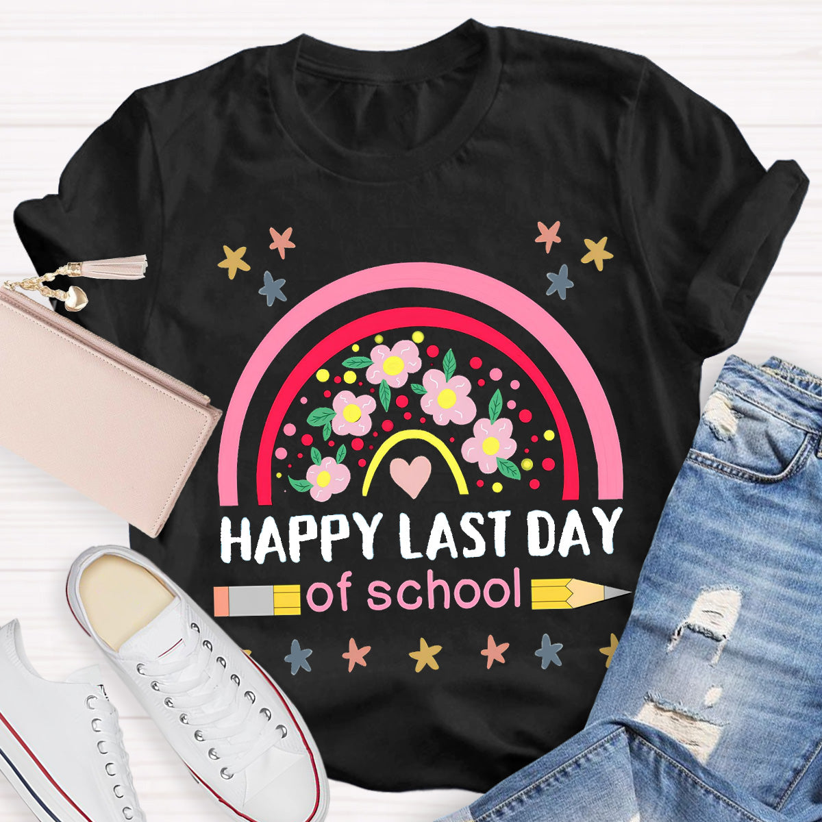 Happy Last Day Of School Flower Teacher T-Shirt