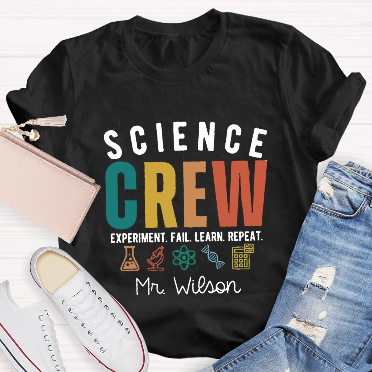 Personalized Name Science Crew Teacher T-Shirt