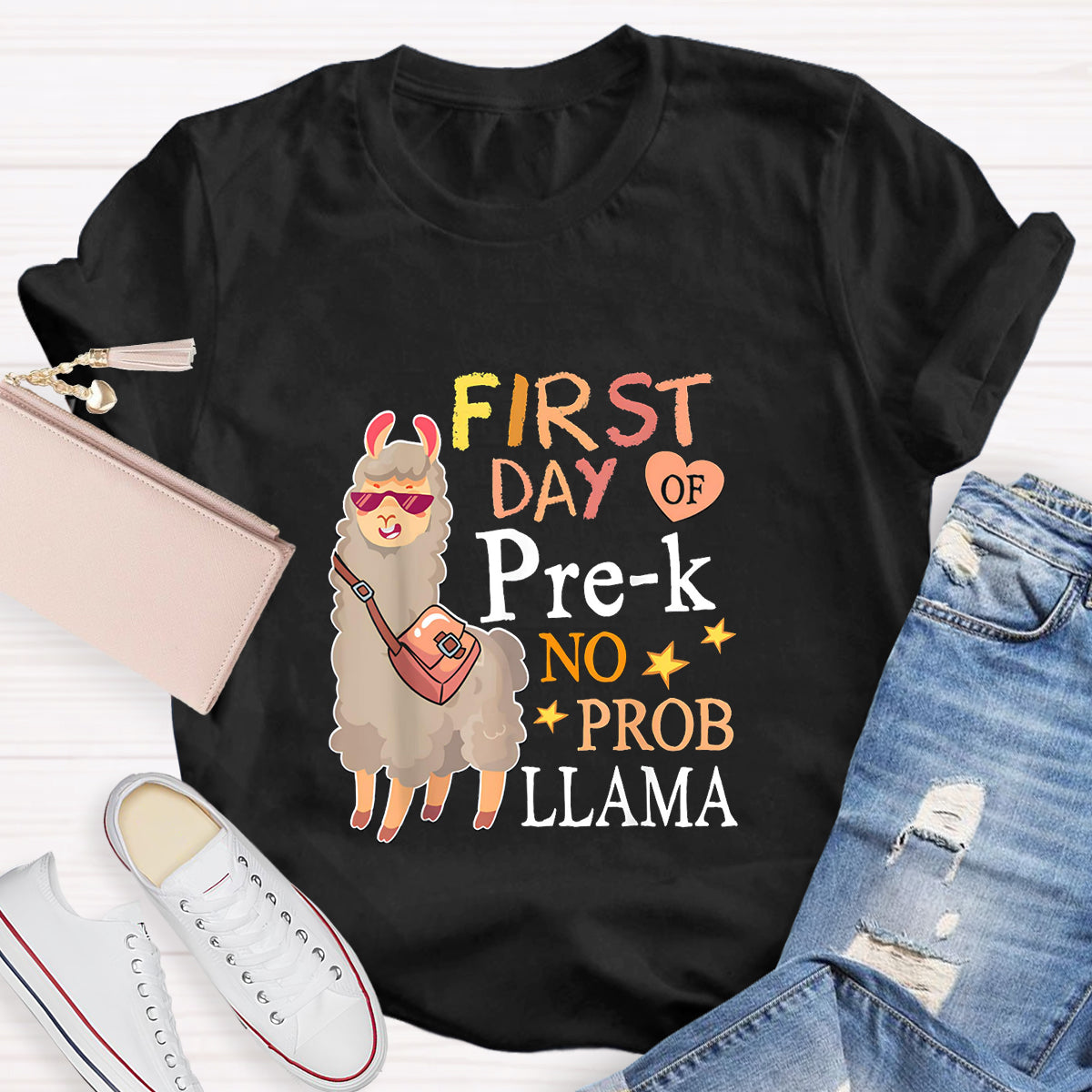 Personalized Grade First Day Of Pre-k No Prob Llama Spanish Teacher T-Shirt