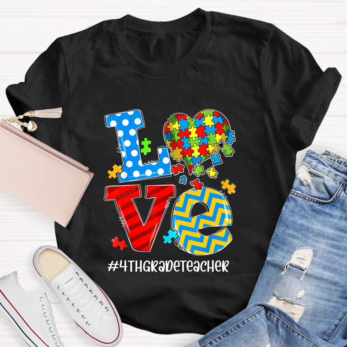 Personalized Grade Teacher Love Students With Heart T-Shirt