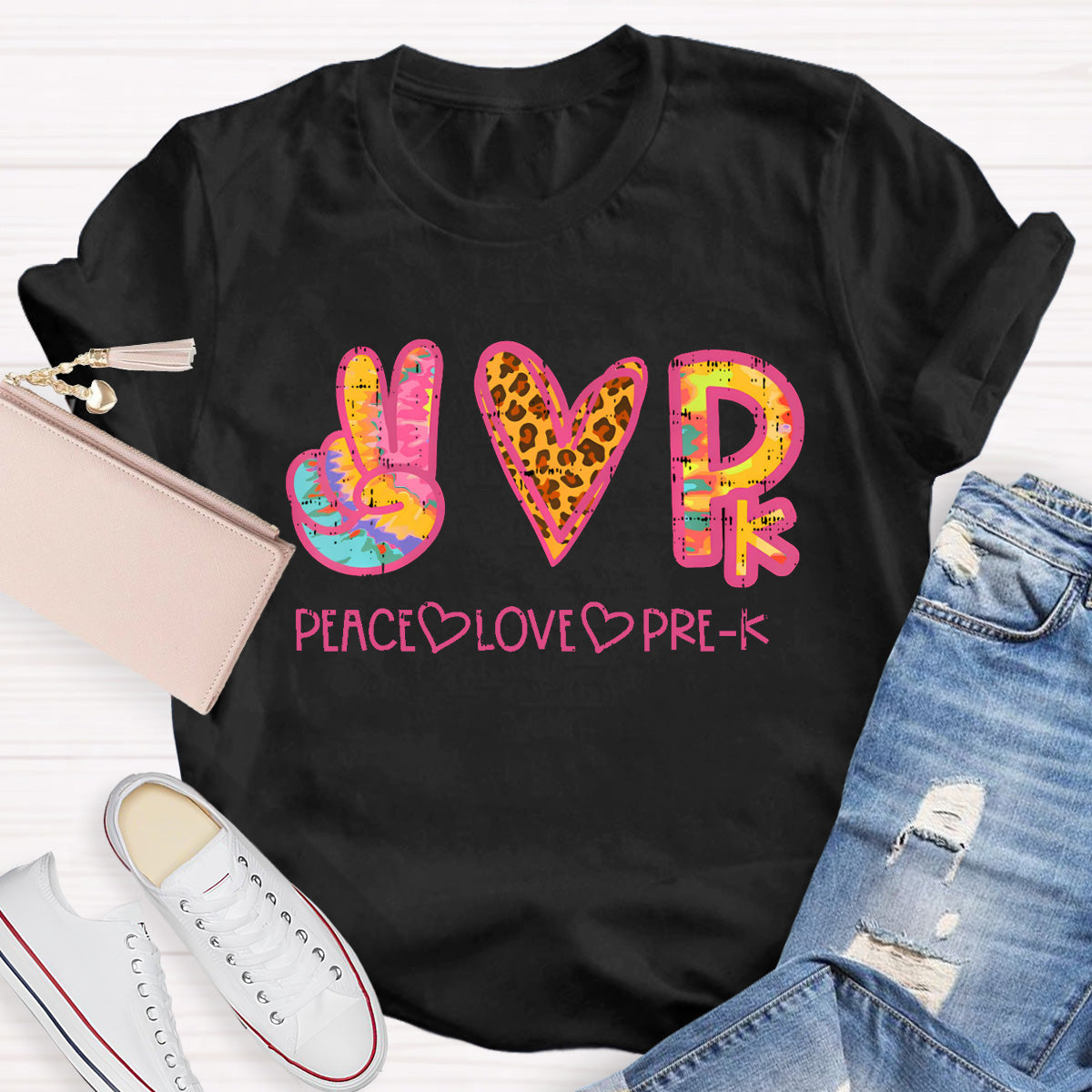 Personalized Grade Peace Love Prek Teacher T-Shirt