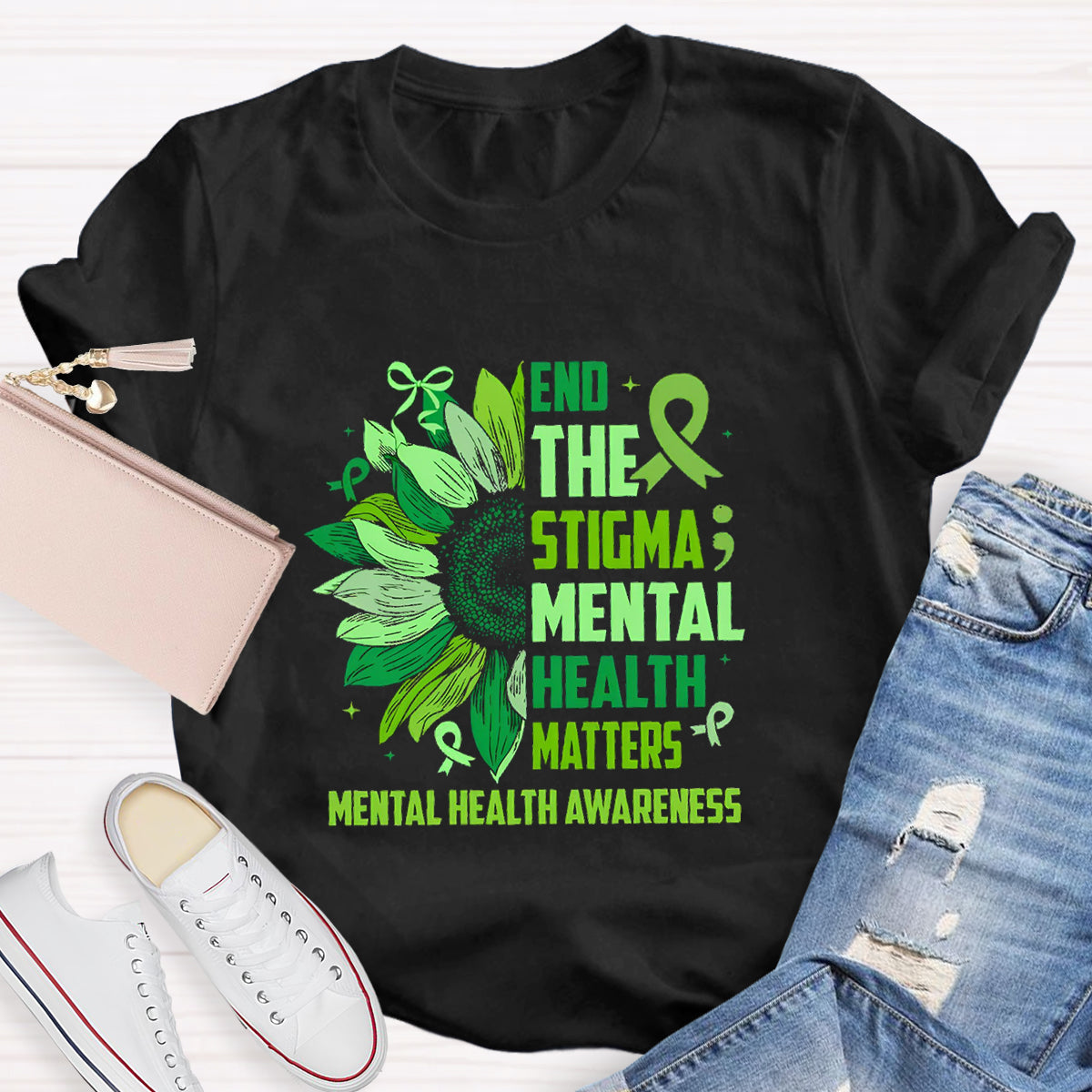 End The Stigma Mental Health Matters Teacher T-Shirt