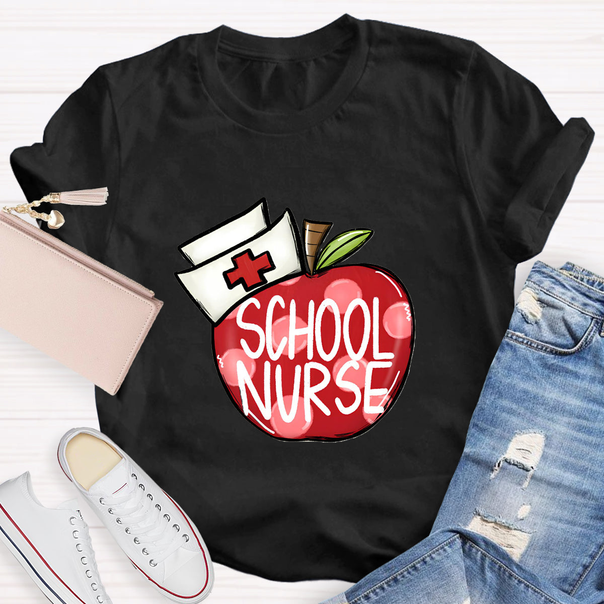 School Nurse Hat With Apple T-Shirt