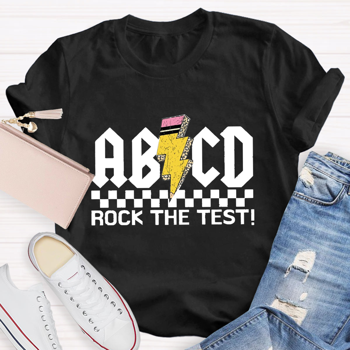 ABCD Rock The Test Teacher T-Shirt