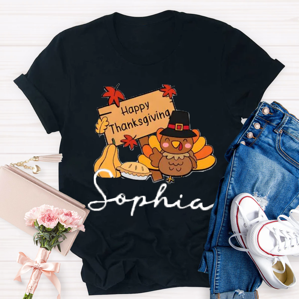 Personalized Name Happy Thanksgiving Teacher T-Shirt