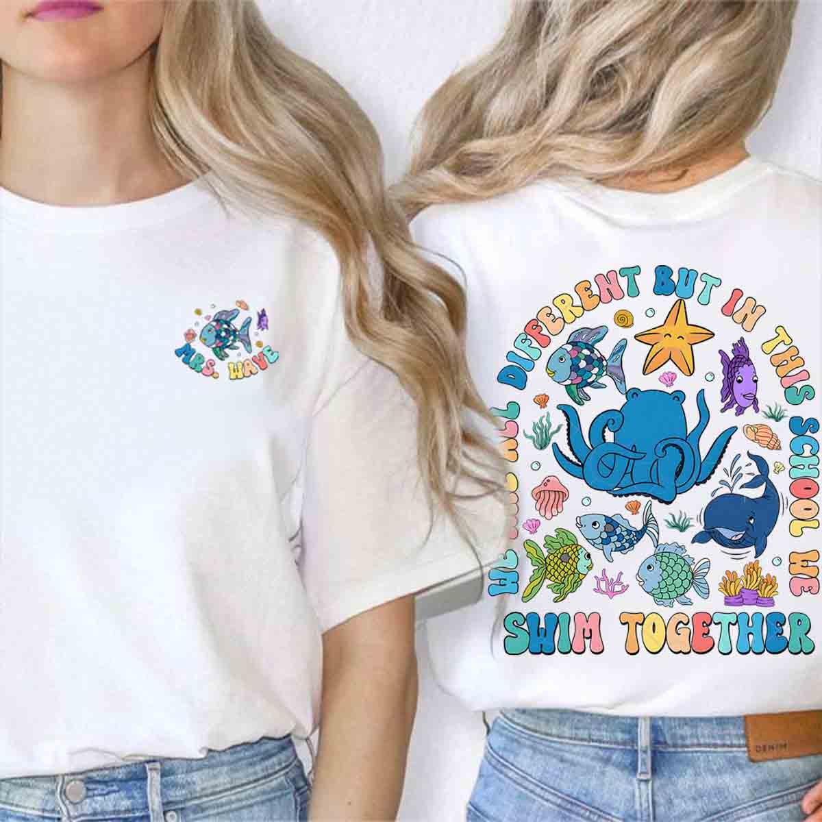 Personalized Name Swimming Together Double Printed T-shirt