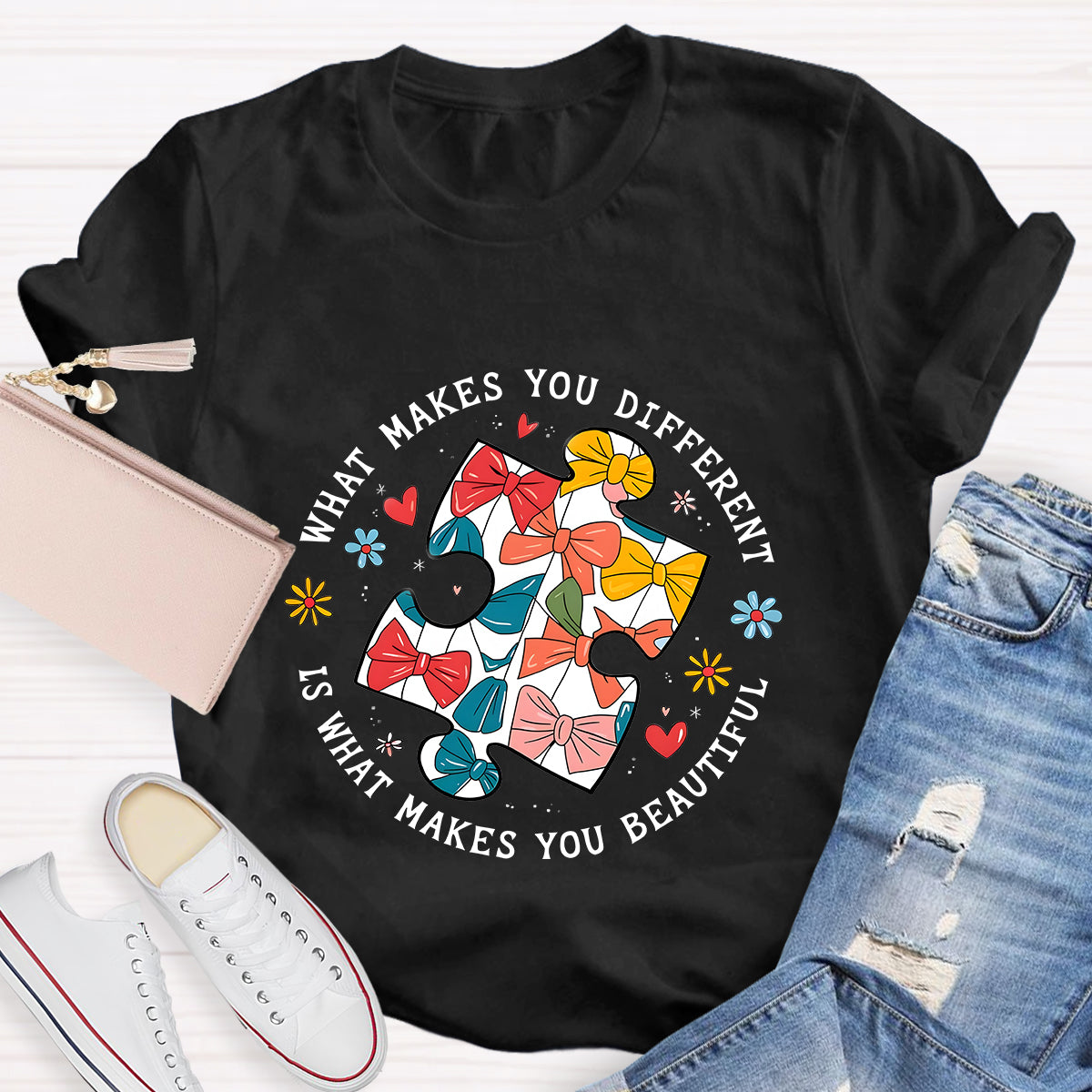 What Makes You Different Is What Make You Beautiful Bow Puzzle T-Shirt
