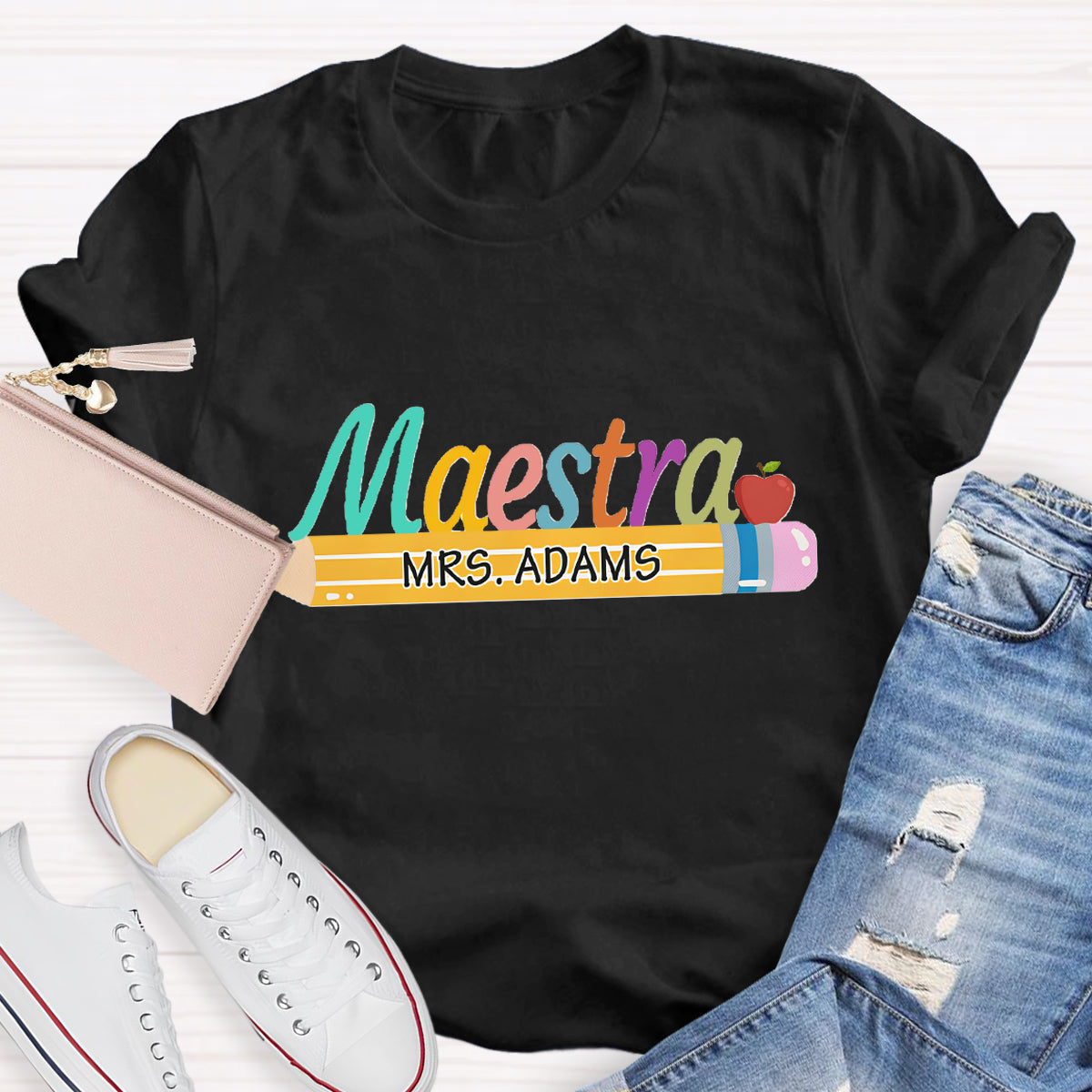 Personalized Maestra Teacher Name Mrs.Adams Teacher T-Shirt