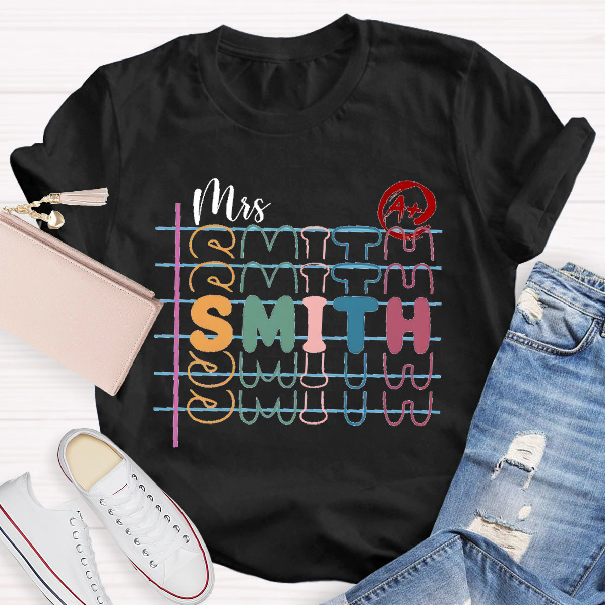 Personalized Name Colorful Letters Teacher T-Shirt