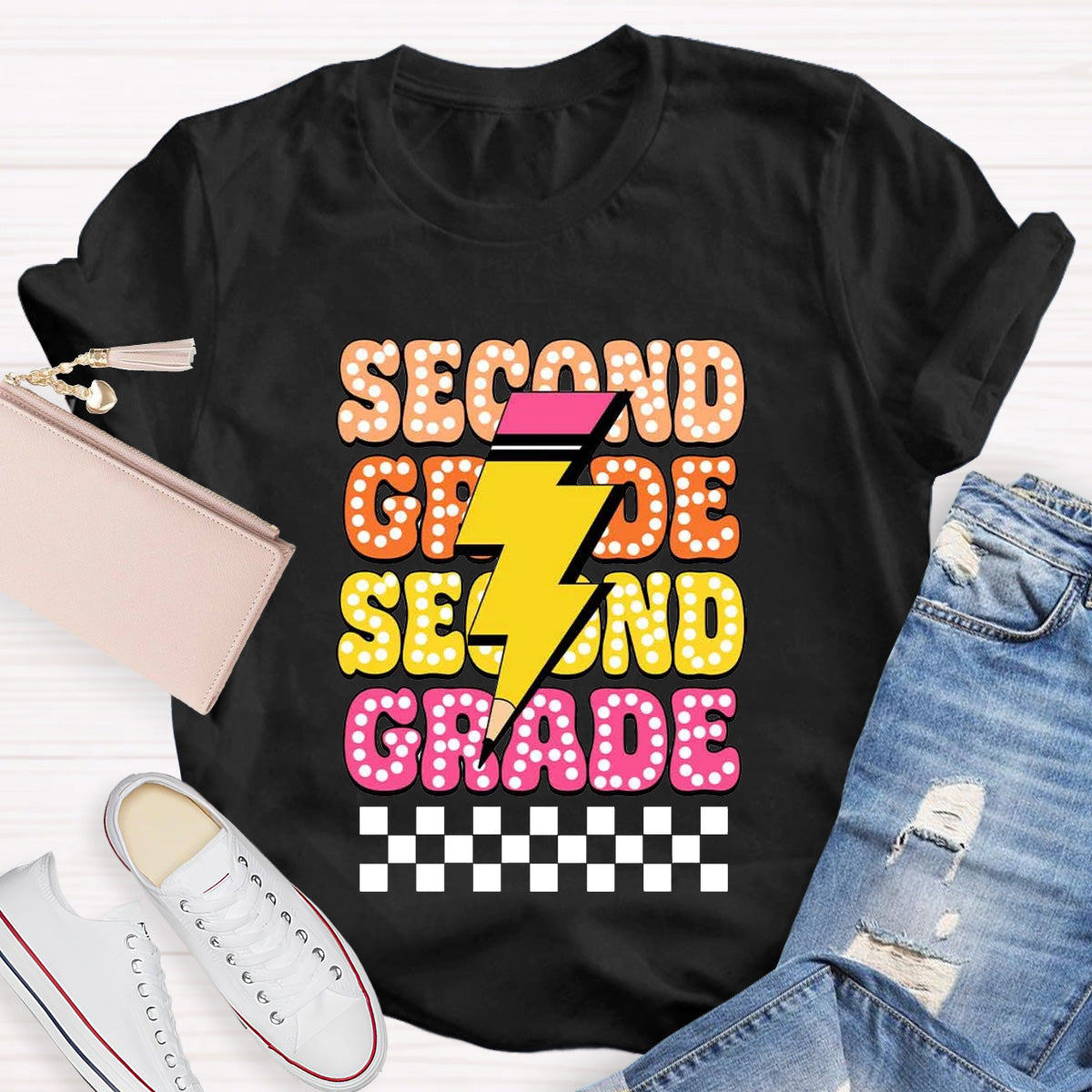 Personalized Grade Pencil Teacher Second Grade T-Shirt