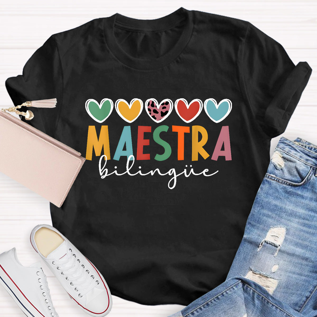 Maestra Colorful Letters Teacher T-Shirt