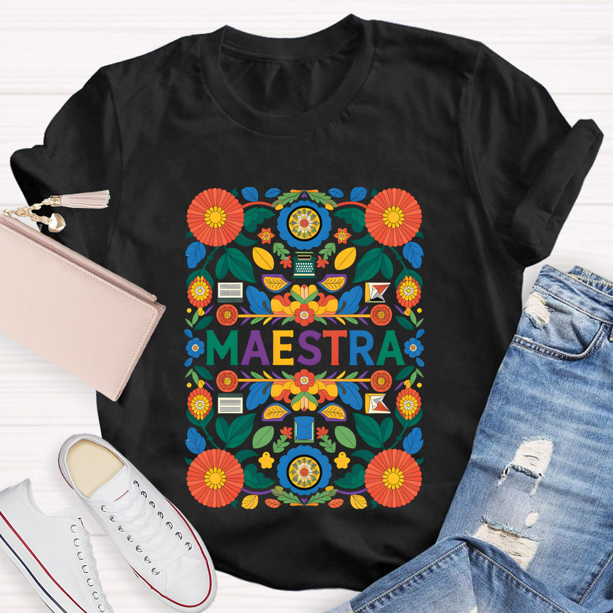 Vintage Floral Maestra Teacher T-Shirt