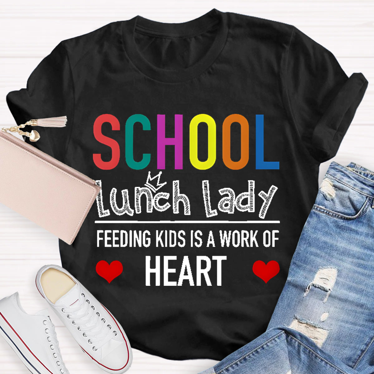 School Lunch Lady Feeding Kids Is A Work Of Heart Teacher T-Shirt