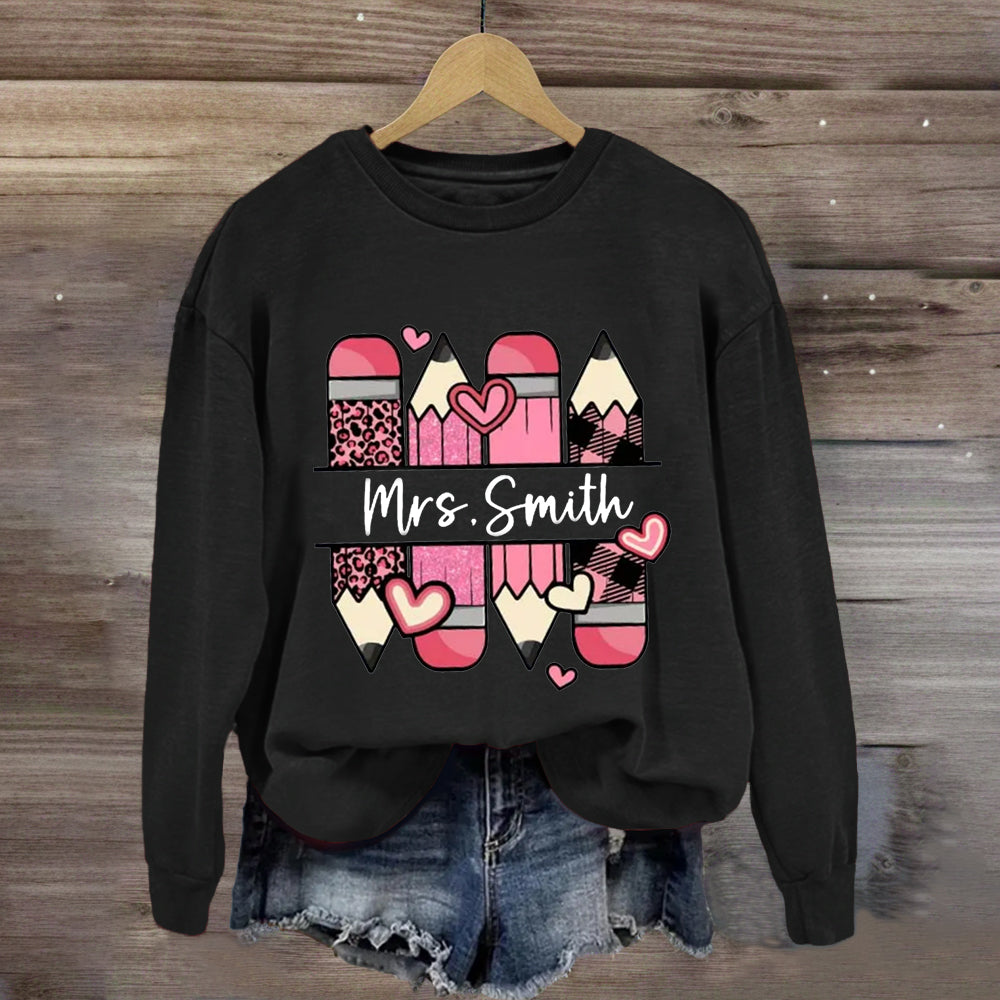 Personalized Name Pink Pencil Heart Sweatshirt