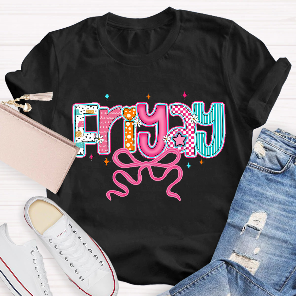 Friyay Pink Star Teacher T-Shirt