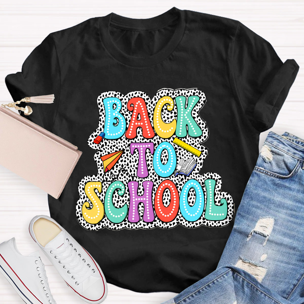 Welcome Back To School Dot Printed Teacher T-Shirt