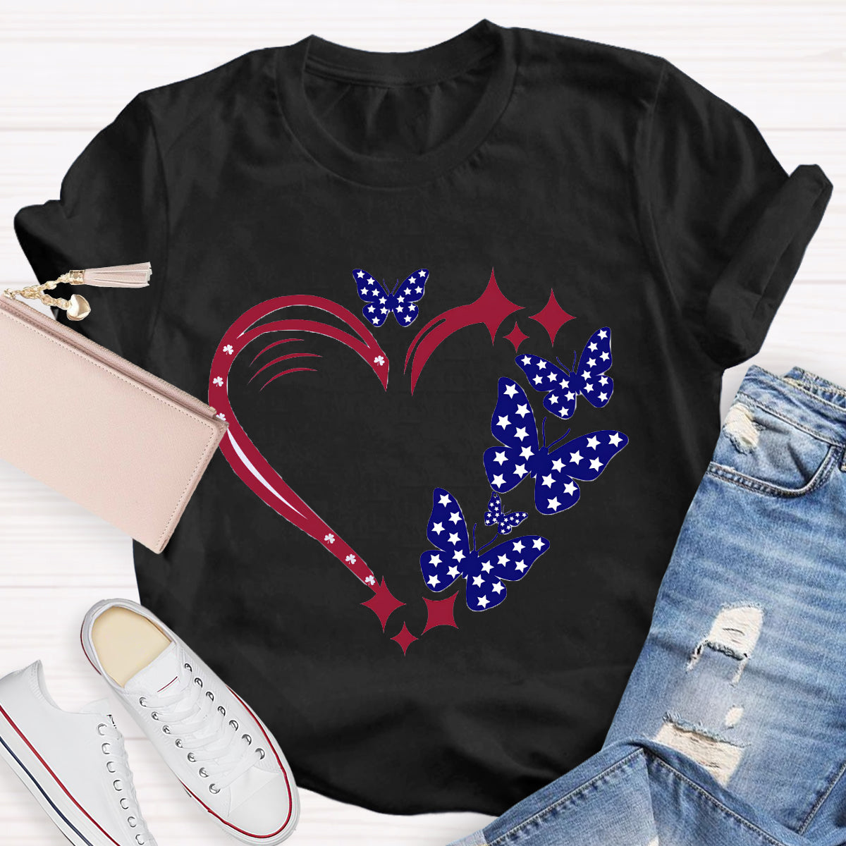 Stars And Strips Butterfly Teacher T-Shirt