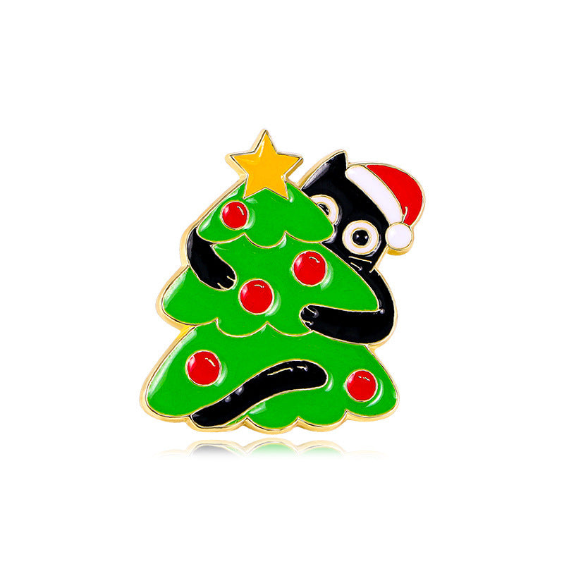 Christmas Cat Christmas Tree Snowflake Brooch