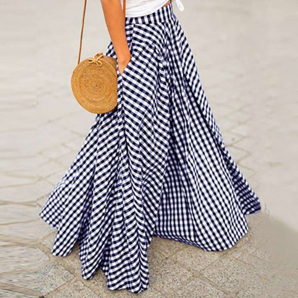 Elegant Plaid Midi High-Waisted Flared Skirt