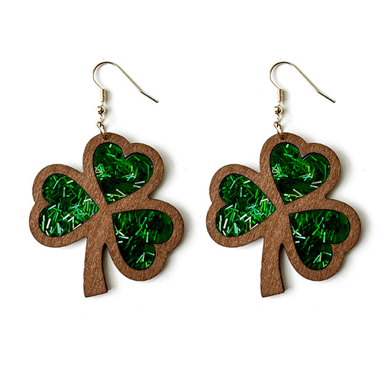 Wooden Texture Inlaid Dangle Earrings, Perfect For The Holidays