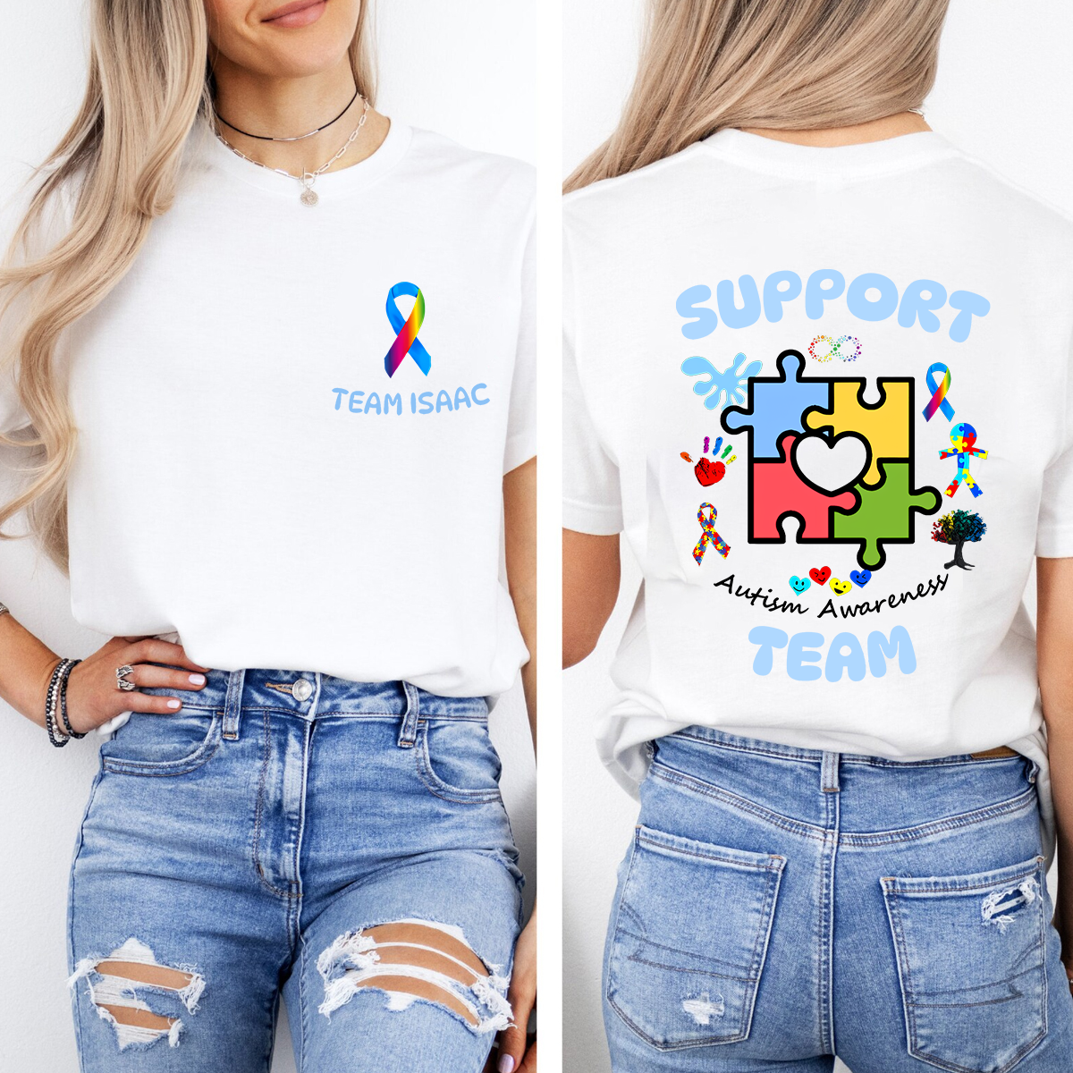 Personalized Team Name Autism Awareness Team Double Printed T-shirt