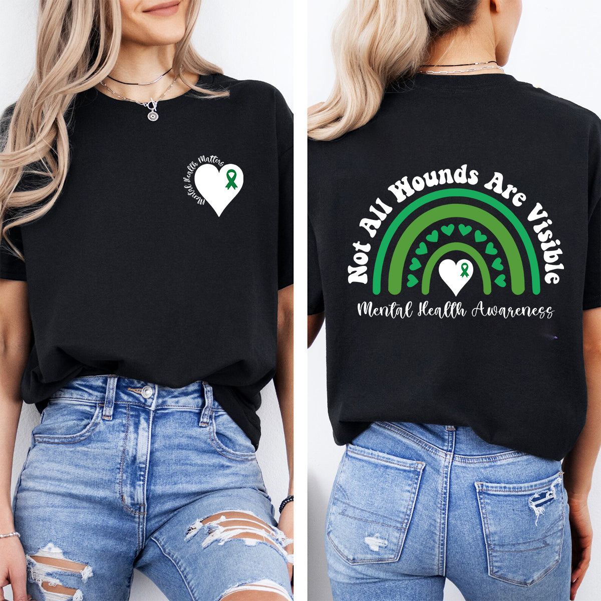 Not All Wounds Are Visible Mental Health Awareness Double Printed T-shirt