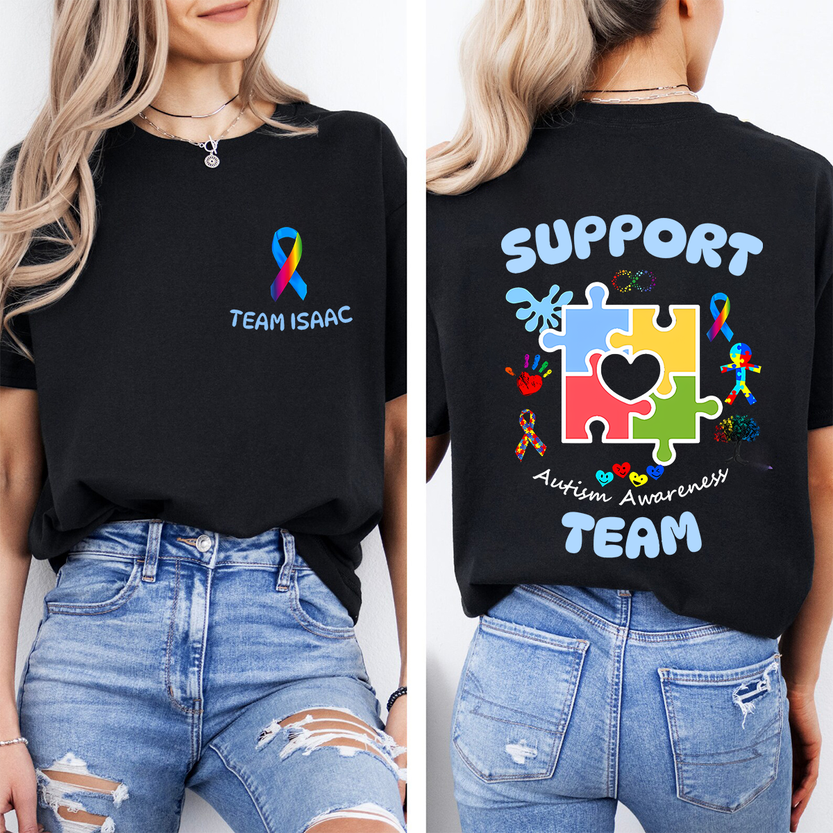 Personalized Team Name Autism Awareness Team Double Printed T-shirt