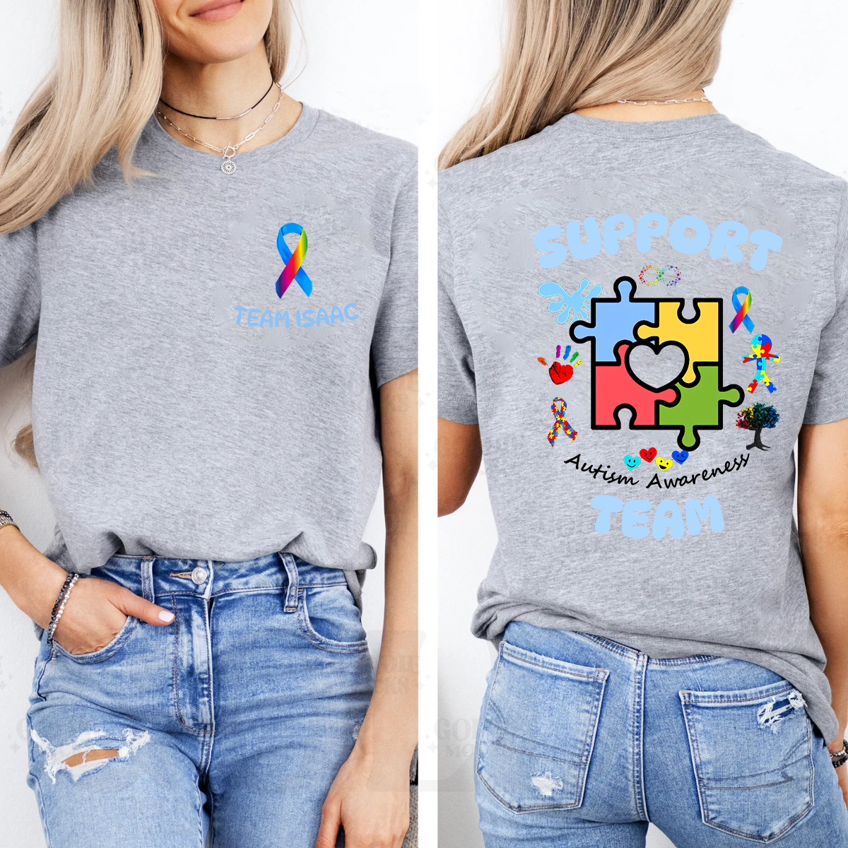 Personalized Team Name Autism Awareness Team Double Printed T-shirt