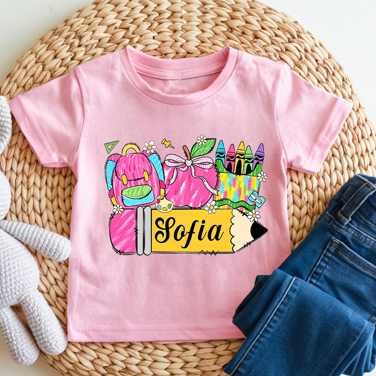 Personalized Name Crayons And Backpacks Toddler T-shirts