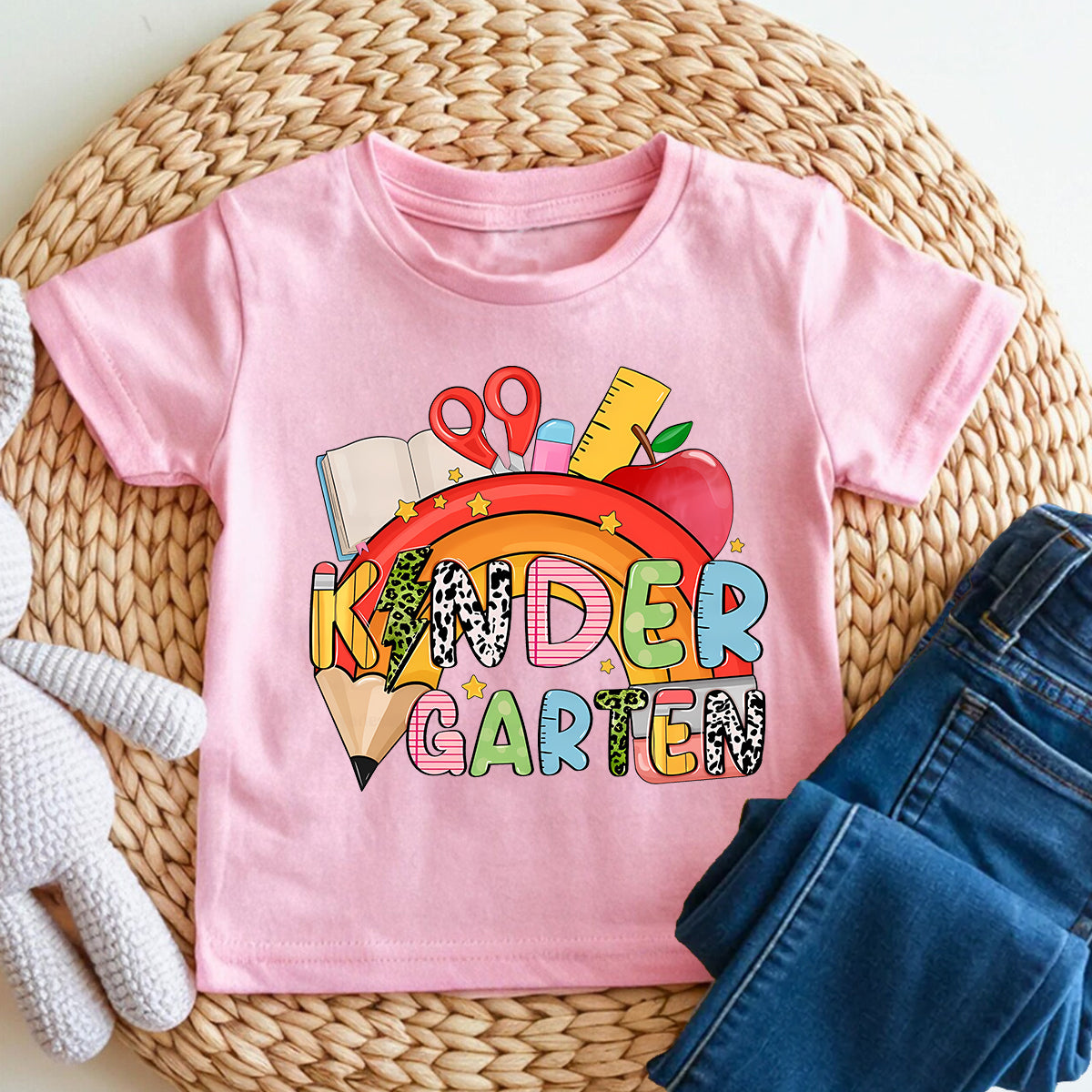 Personalized Grade Leopard Print Letter Rainbow Kindergarten Toddler T-shirts
