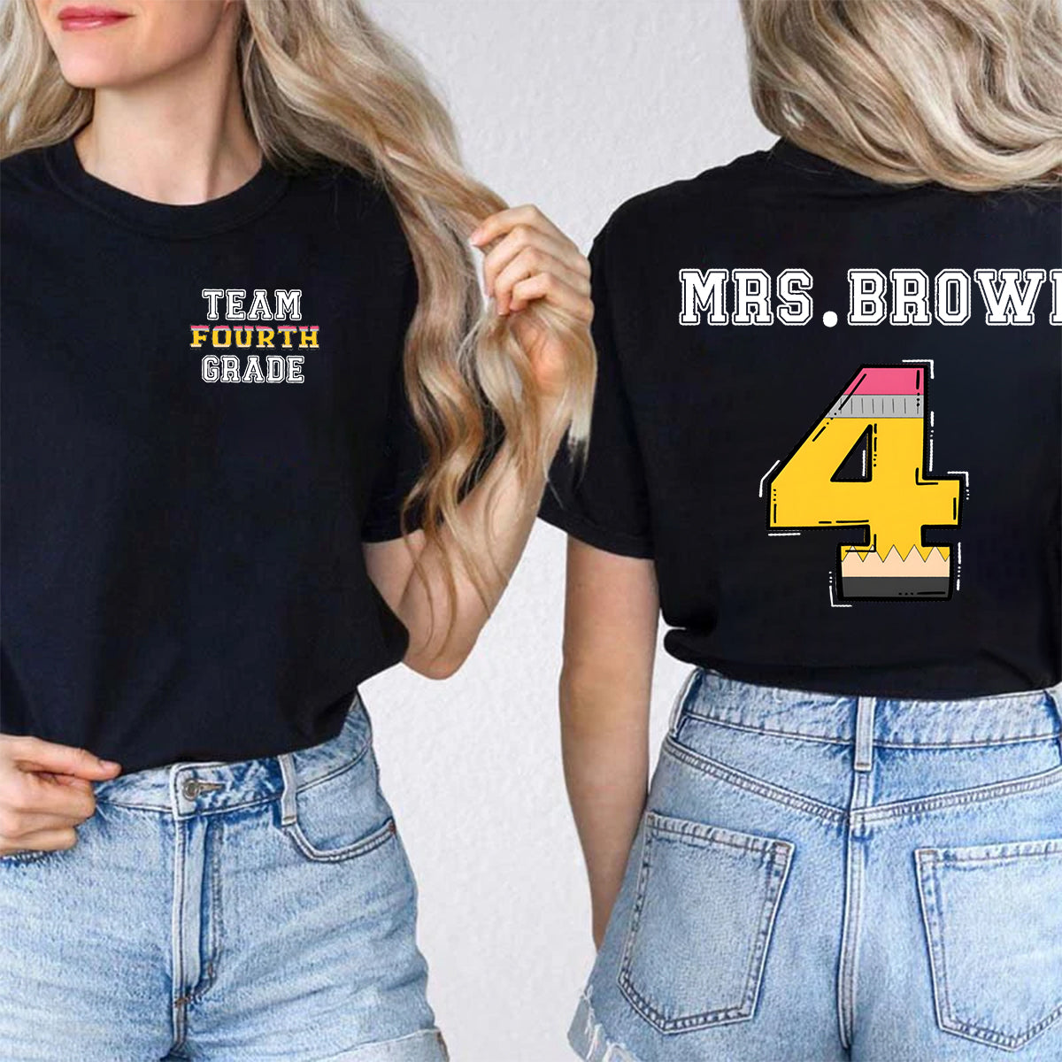 Personalized Name And Grade Team Double Printed T-shirt