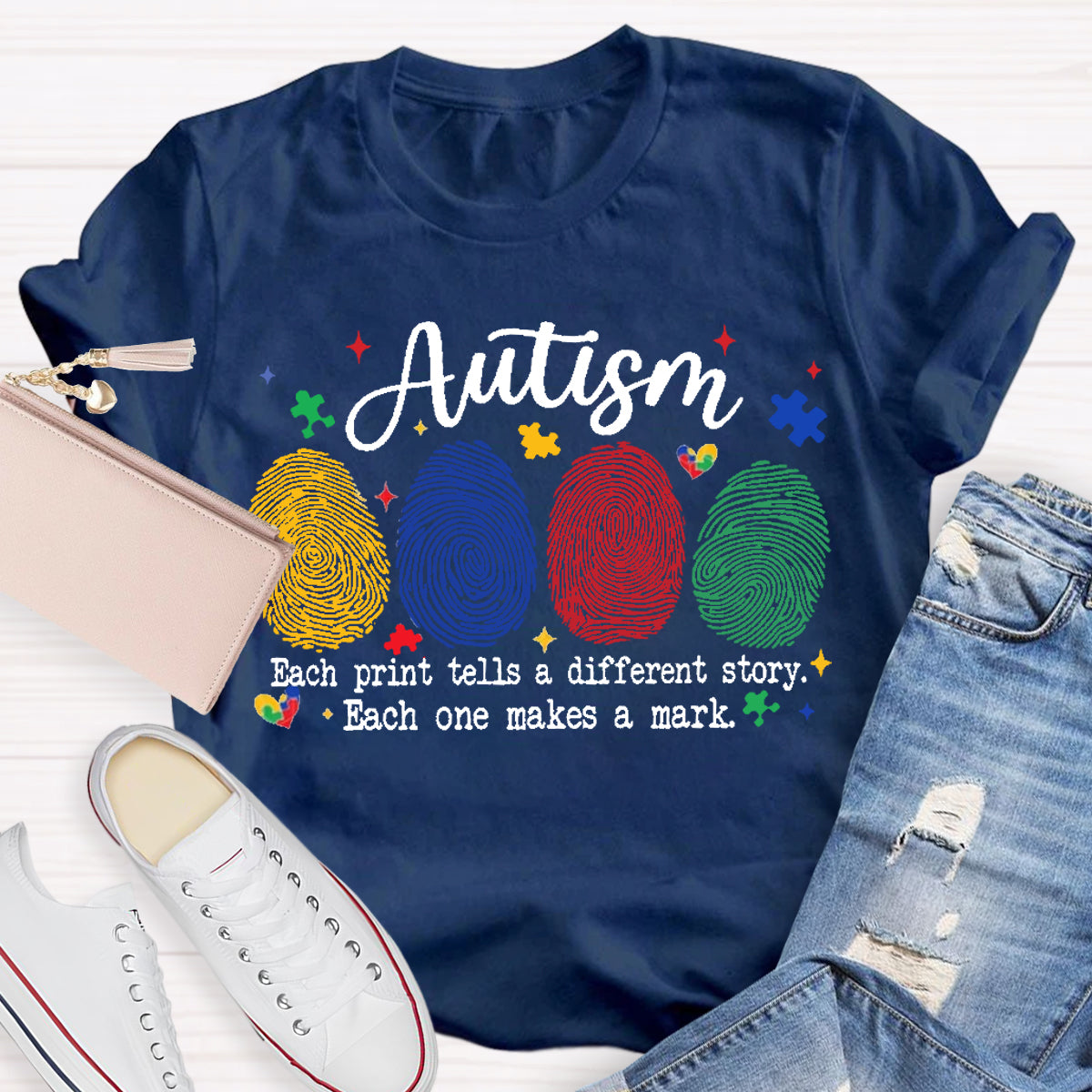 Autism Each One Makes A Mark Teacher T-Shirt