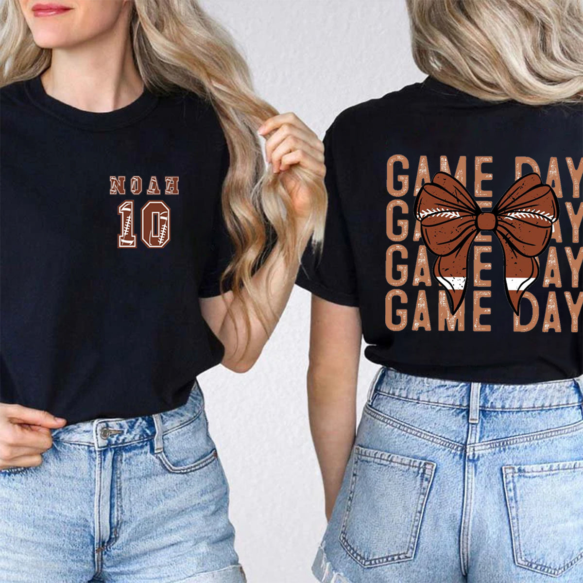 Personalized Name And Number Game Day Double Printed T-shirt