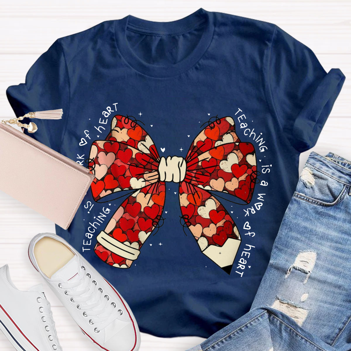 Teacher Valentine Coquette Bow Pencil T-Shirt