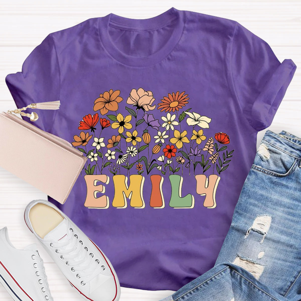 Personalized Teacher Name Floral T-Shirt
